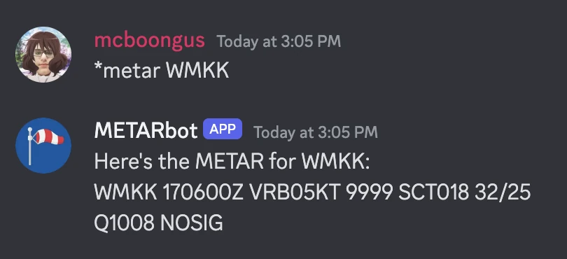 metar bot trial for KLIA airport